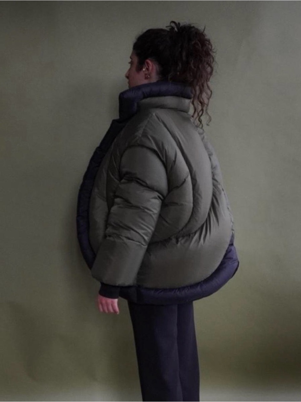 Olive Green Puffer Jacket with Black Trim - Unisex Jackets & Coats - Picture 5 of 7